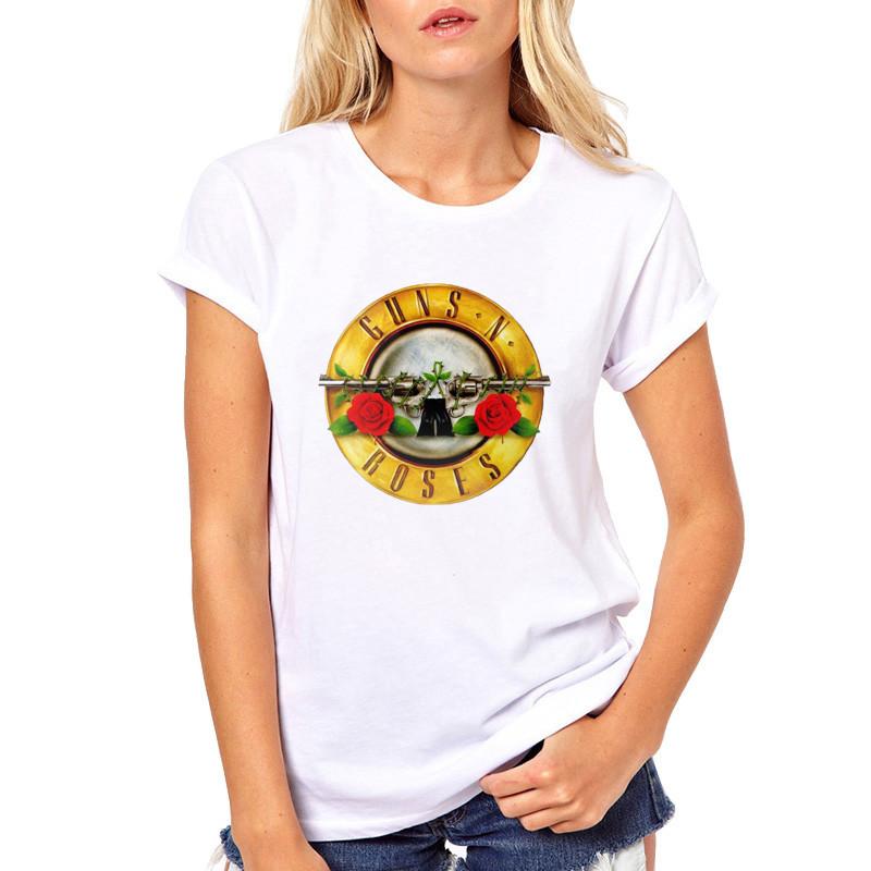 Dámská vintage trička 2021 Guns n Roses Rock Roll dámská trička GNR Bílé kreslené tričko Hip Hop Femme Top Tees