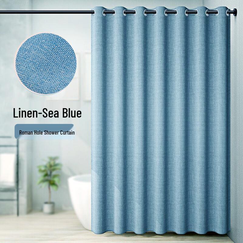 Roman Hole Linen Shower Curtain with Creative Digital Print and Magnetic Closure