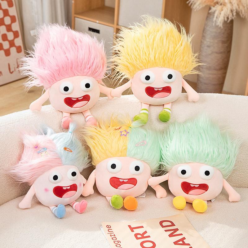 Cute Versatile Hairstyle Plush Toy Soft Stuffed Colorful Big Eye Funny Bedroom Pillow Doll Kids Birthday Gifts Boy Girls