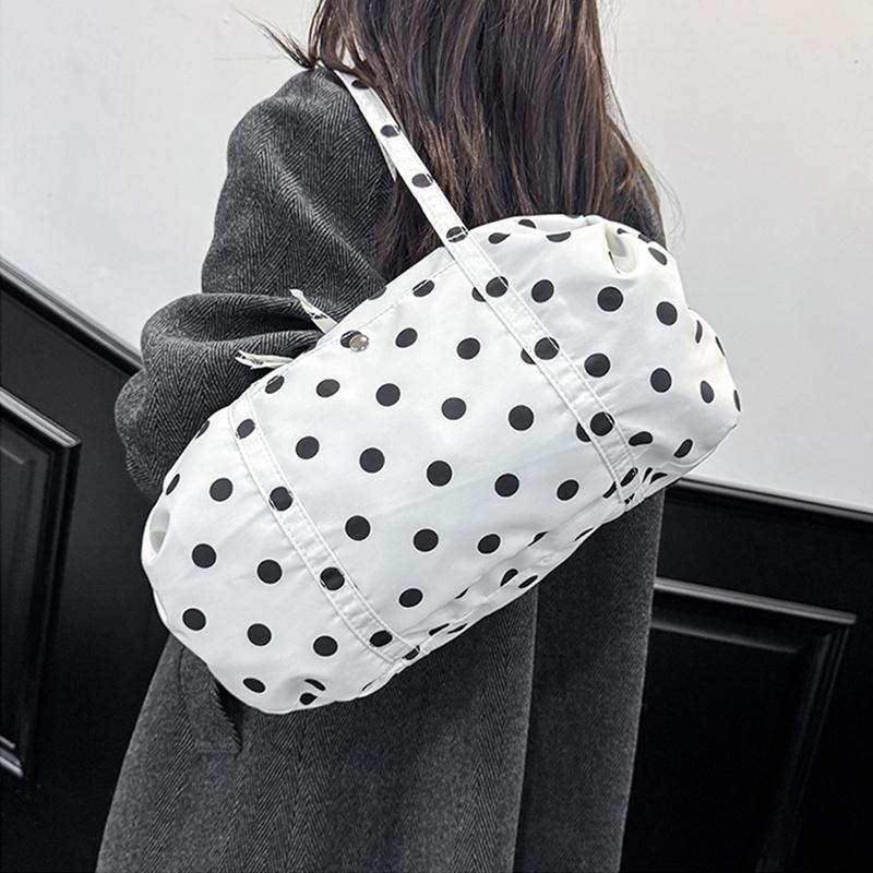 Yogodlns Simple Polka Dot Tote Bag Lightweight Nylon Handbag Women Casual Commute Shoulder Bag Large Capacity Sports Foldable Storage Bag