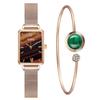 Fashion Watch & Bracelet Set Women Square Watch Luxury Quartz Clock Magnet Buckle Gradient Color Watches Gift for Her