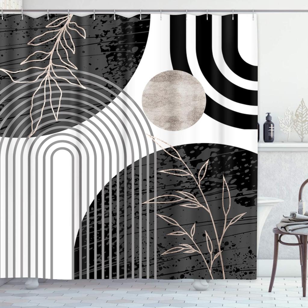 Shower Curtain Mid Century Modern Retro With Drop Shapes In Tones Abstract For All And Purposes Waterproof Polyester Fabric
