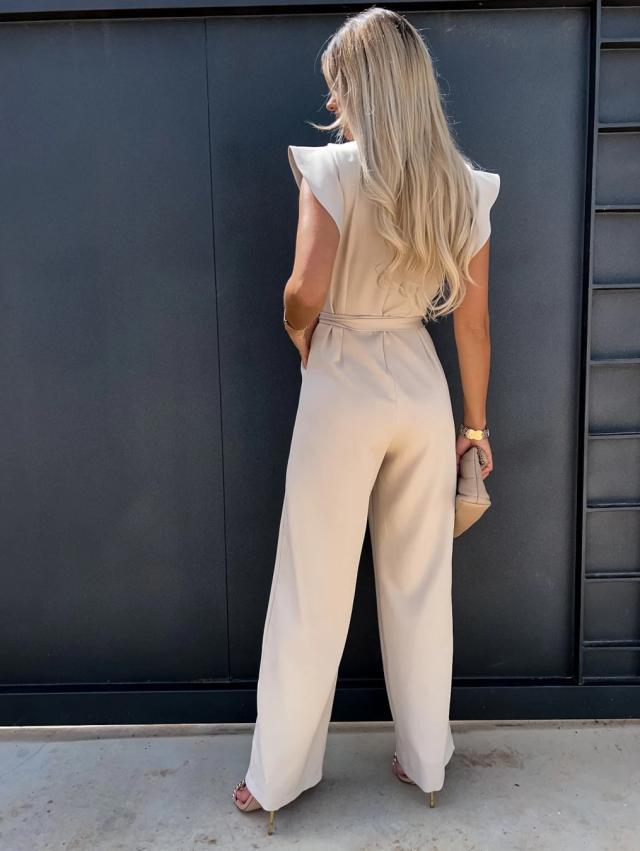 2024 European & American High-Waisted Tie-Up Jumpsuit - Solid Color, Long Pants, Women's Commuter Wear