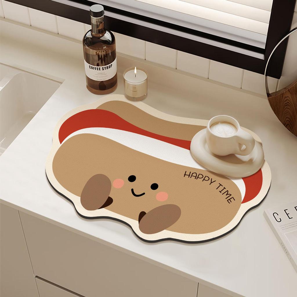 Cartoon Quick-Dry Diatom Draining Mat - Water Absorbent, Wear-Resistant, Anti-Slip Kitchen Counter Mat