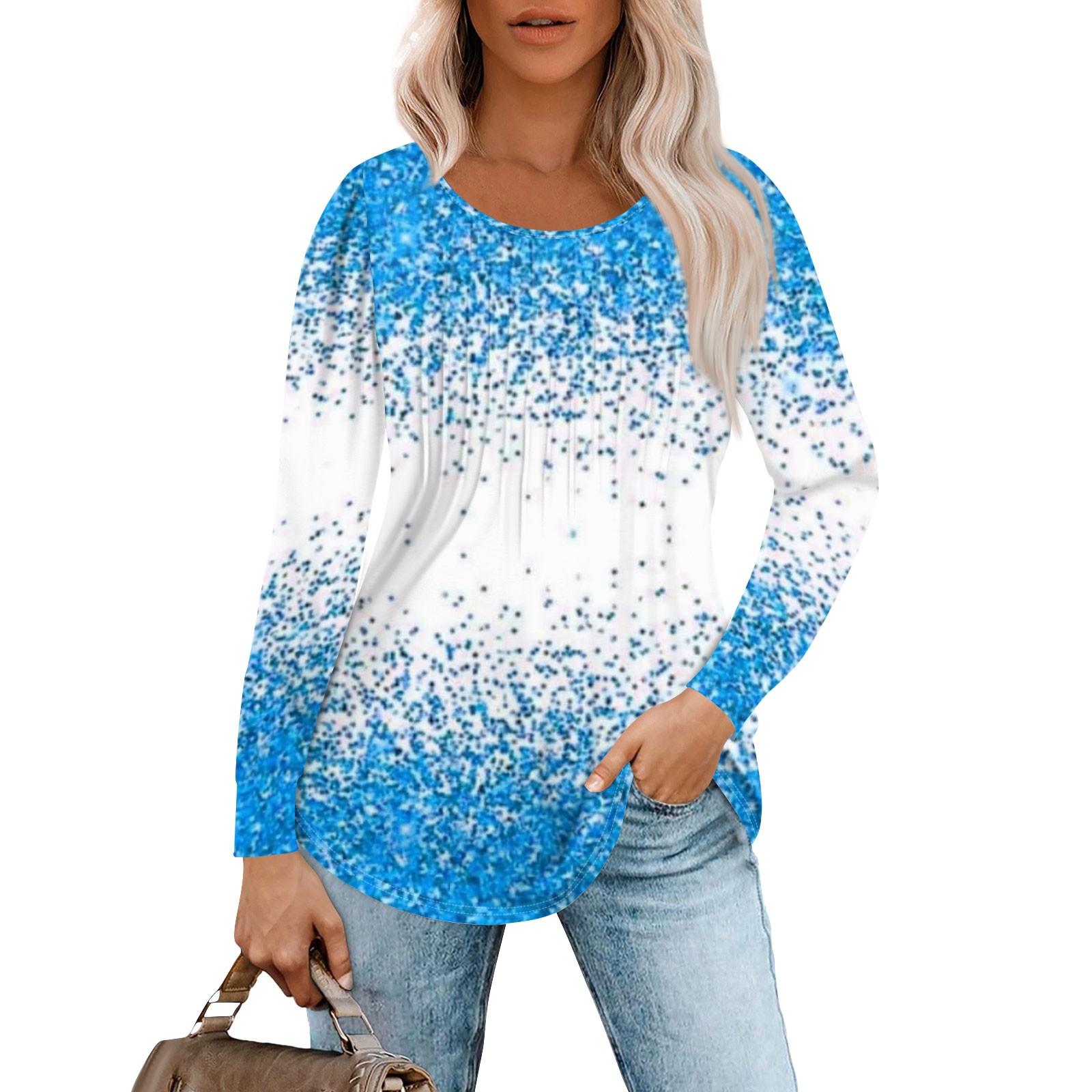 

Рубашки с длинным рукавом для женщин, топы, нарядные повседневные блузки, плиссированные топы-туники с круглым вырезом M