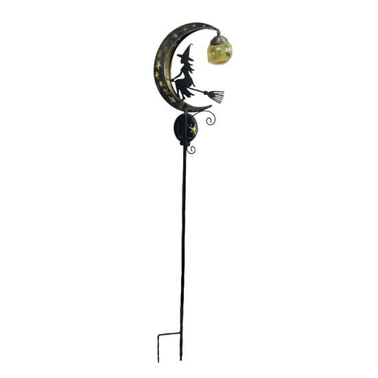 Decorative Metal Yard Stakes Solar Halloween Garden Stake Light, Auto On/Off Crescent Moon Black Cat with Hanging Waterproof Wrought Iron