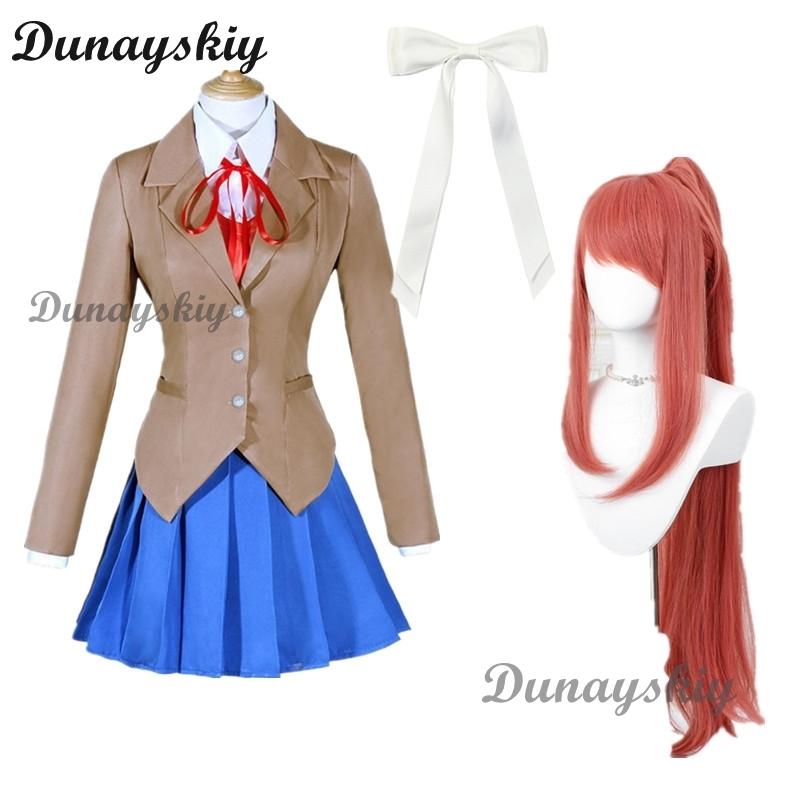 Gioco Doki Doki Literature Club Natsuki Cosplay Sayori Yuri Monika Costume Cosplay Set Parrucca Uniforme Scolastica Ragazza Donna Costumi