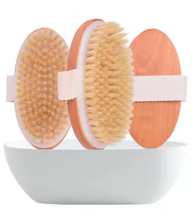 Private Label Bath Brush Bamboo Dry Skin Body Brush Boar Bristles Bath Body Scrub Brush
