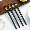 10 Pairs Plastic Chopsticks Black Gold Non-Slip Grip Micro-Tip Design Chopsticks Ergonomic Cylindrical Sushi Sticks for Chinese Japanese Food Elegant