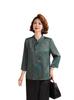 Stylish Summer Jacquard Shirt for Middle-Aged & Elderly Women - Plus Size, Nine-Sleeve, Stand-Up Collar, New Chinese Style
