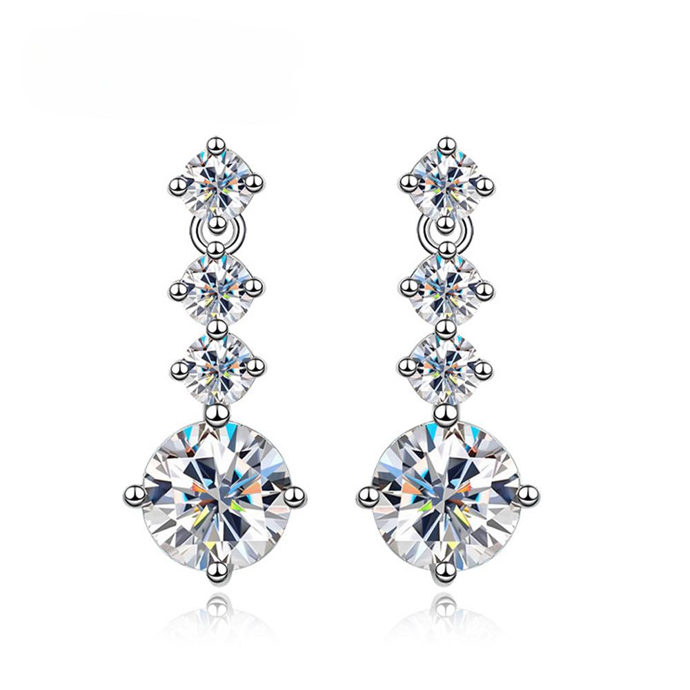 

D Color VVS1 All Moissanite Drop Earring Solid s925 Silver Plated 18k White Gold with GRA Wedding Diamond Earrings for Women