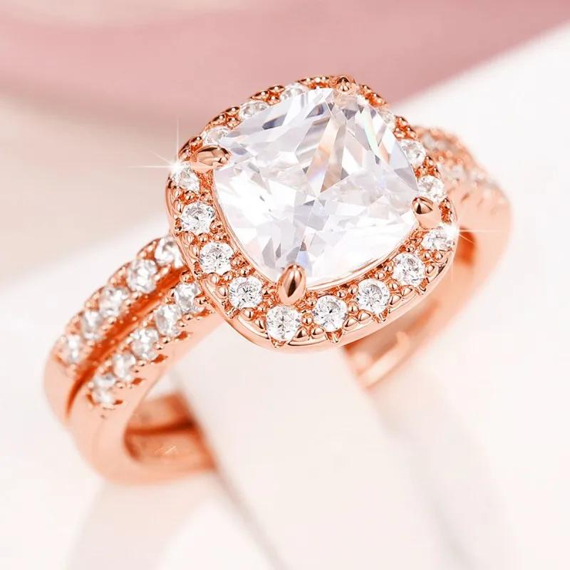 Trendy Bridal Sets For Women Luxury Cubic Zirconia 2Pcs Engagement Wedding Rings Fashion Design Jewelry