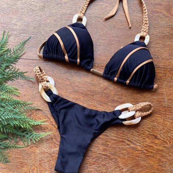 1 Set Women Swimsuit Wear Resistant Nylon Women Halter Swimsuit Bathing Suit
