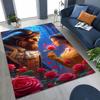 3D Lovely Beauty and The Beast Cartoon Rug for Bedroom Living Room Sofa Home Doormat Decor, Large Kids Play Non-slip Floor Mat