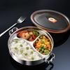 Bandeja de Jantar Dividida em Aço Inoxidável 304 com Tampa Lancheira Recipiente Prato de Comida para Refeitório Escolar 3 Compartimentos Bandeja Bento Talheres