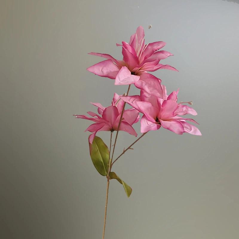 2PCS 3 Heads Lily Artificial Flowers Real Touch Fake Flower for Wedding Home Party Table Centerpieces