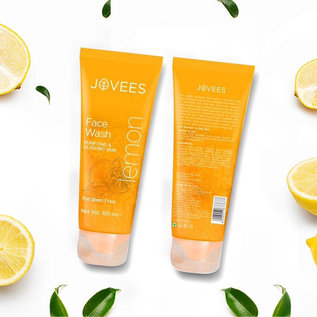 Jovees Herbal Lemon Face Wash 120 Ml For Oily Skin Care Oil Control Dark Spot Removal Brightening Cleanser Gentle Daily Use