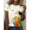 Das bunte Damen-T-Shirt im Katzen-Patchwork-Stil hat verspielte Aufdrucke und ist für den täglichen Freizeitlook geeignet.