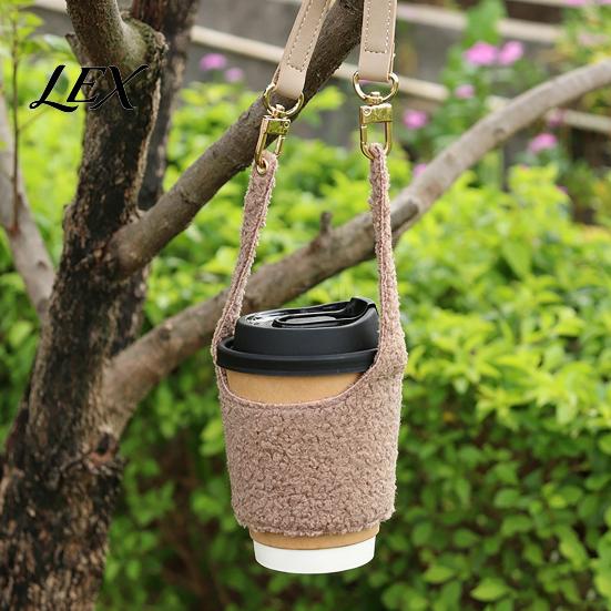Insulated Cup Cover with Strap Plush Coffee Sleeve, Hand Soft Holder, Drink Carrier for Daily Use Retro Style Warmer Sleeve Autumn And Winter Elastic