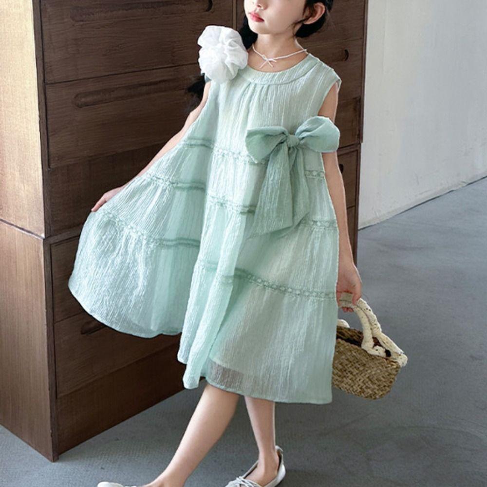 Loose Summer Cake Dress Ruffle Teens Long Dress Elegant Girls Princess Dress  Students