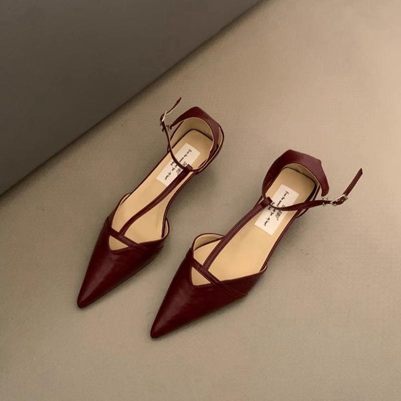 Fashion SUOJIALUN Spring New Women Sandal Fashion Pointed Toe Shallow Ladies Elegant Slingback Shoes Thin Low Heel Outdoor Dress Pumps