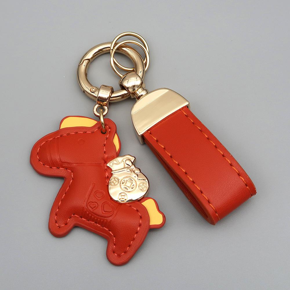 Instant Wealth Leather Keychain with Cartoon Pony Pendant for Couples – Trendy Bag and Car Accessory