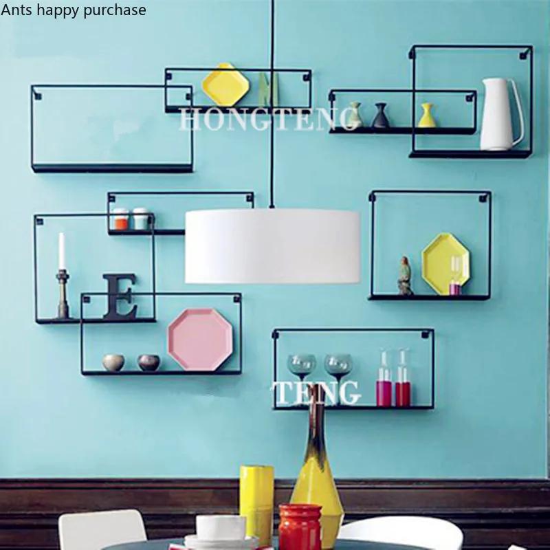 Wall Wrought Iron Shelf Home Storage Rack Living Room Shelf Background Wall Decoration Partition Potted Plant Frame Book Rack