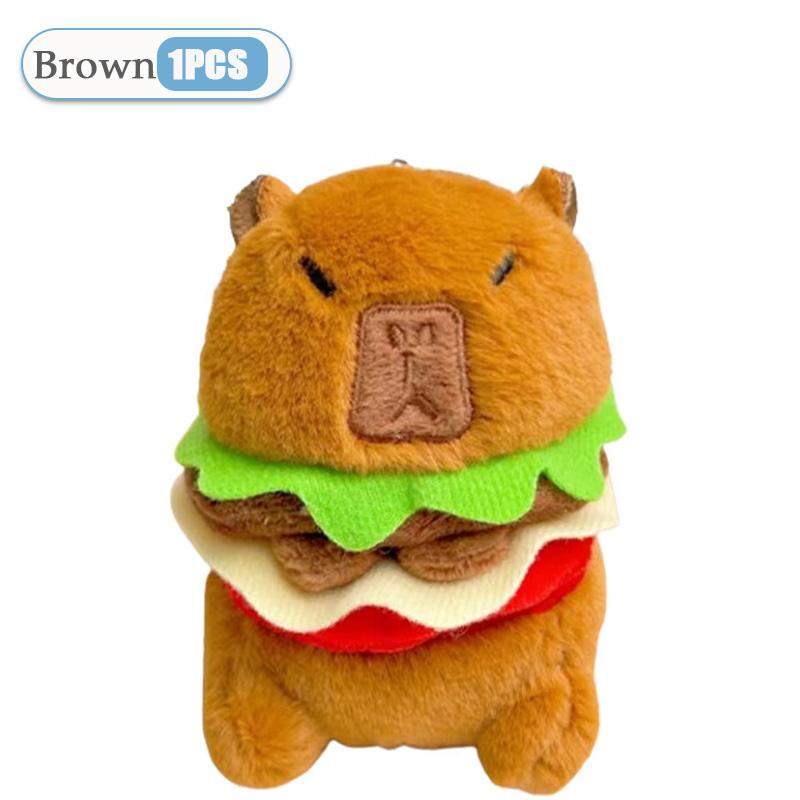 1-20PCS Hamburger Capybara Plush Keychain Backpack Pendant Toy Car Key Ring Decorat Kawaii Stuffed Doll Children Birthday Gift
