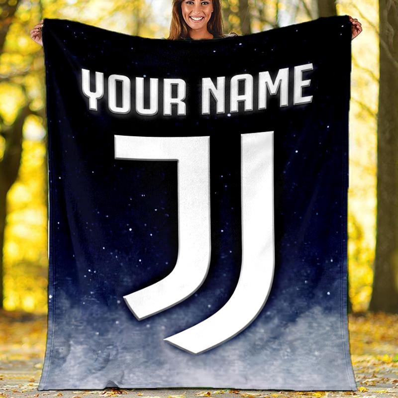 1pc Personalized Name Juventus Theme Blanket - Digital Print, Polyester, Cozy for All Seasons, Perfect for Outdoor, and Travel