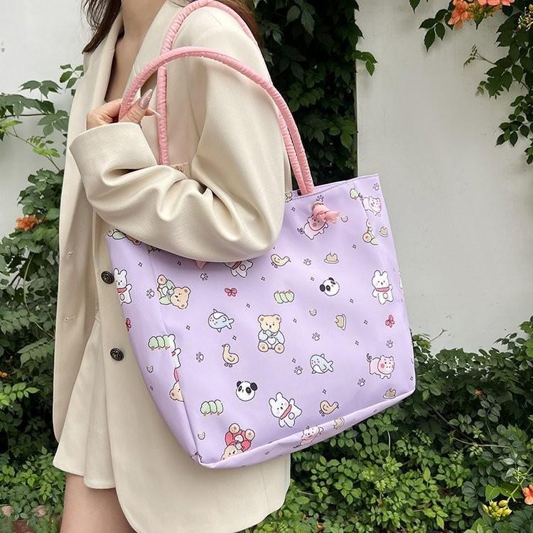 Large Capacity Canvas Tote Bag For Women Stylish Japanese Cartoon Design Ideal For Daily Use
