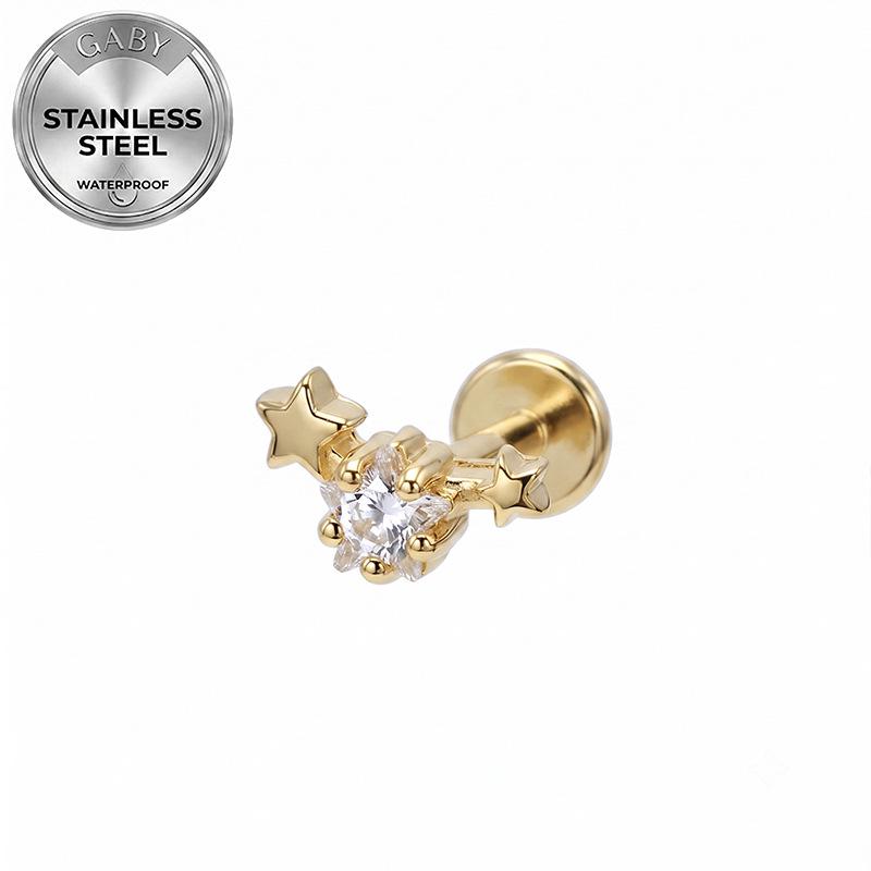 Euro Cross 316L Medical Grade Stainless Steel Star Eye Wing Ear and Lip Stud with Internal Thread