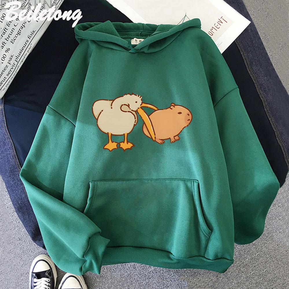 Funny Pelican and Capybara Hoodie Kawaii Woman Sweatshirt Spring Fashion Pullovers Girls Cartoon Long Sleeve Cloth