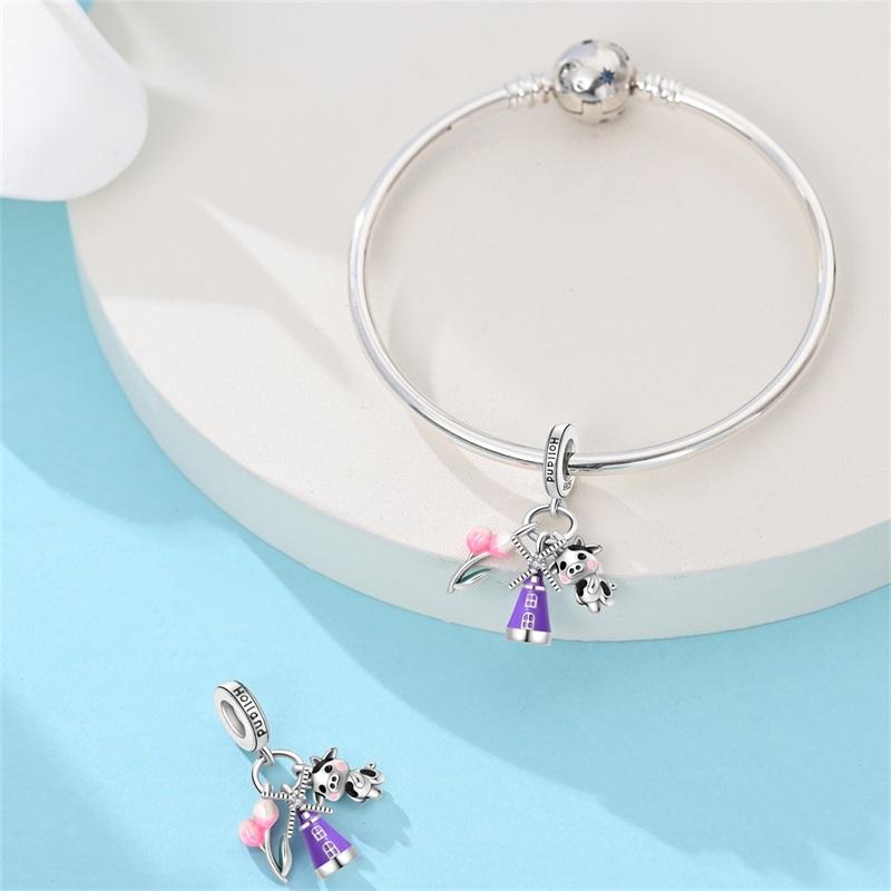 New Copper Panda Cow World-Famous Scenic Spots Charms Pendant Fit Original Bracelets Diy Jewelry Gift