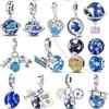 Fit Original Pandora Bracelet Copper Earth Charms Beads Blue Color Planet Dangle Pendants Diy Jewelry Marking