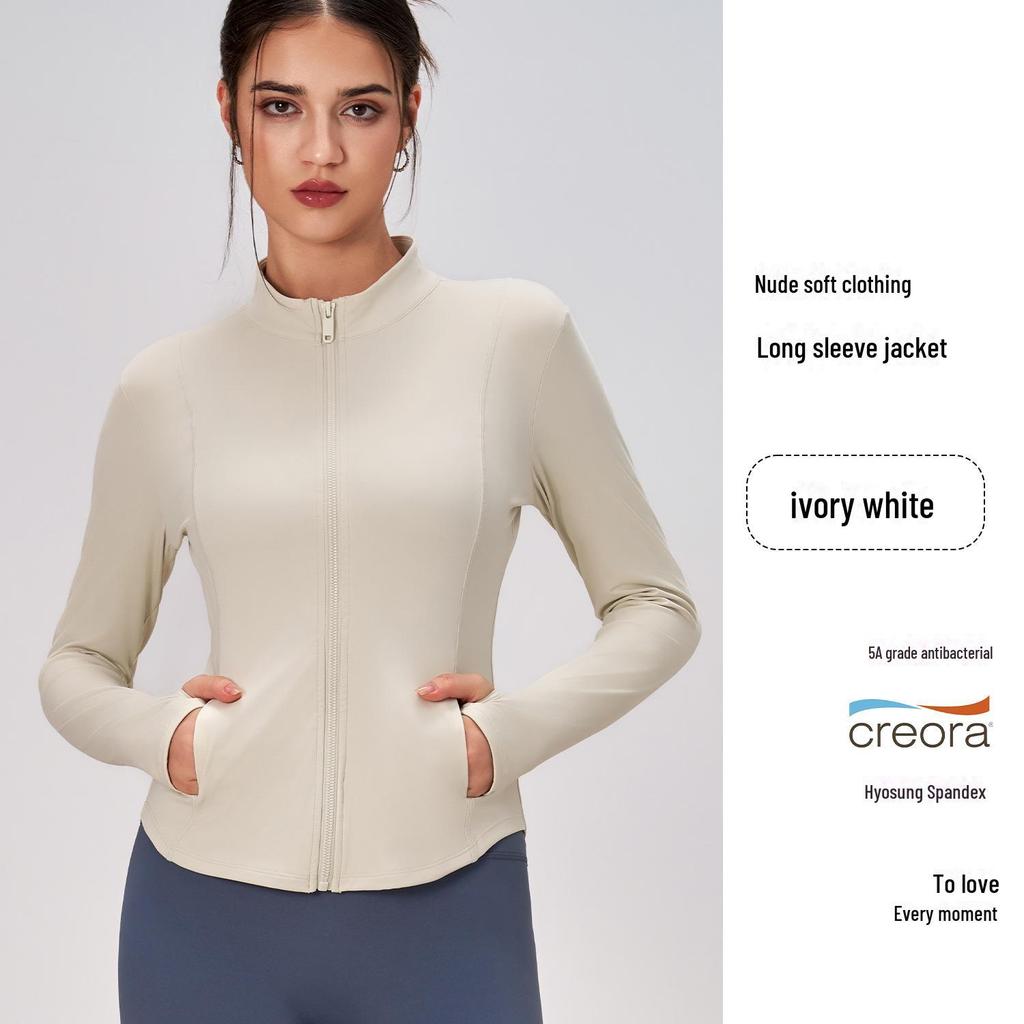Women's Quick-Dry Slim Fit Sports Jacket – Stand-Up Collar, Zipper, Ideal for Autumn/Winter Outdoor Yoga and Fitness.