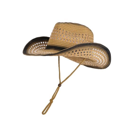 Jazz Hat Hollow Design Wide Brim Sun Hat Adjustable Drawstring Cowboy Hat Breathable Lightweight Summer Outdoor Hat