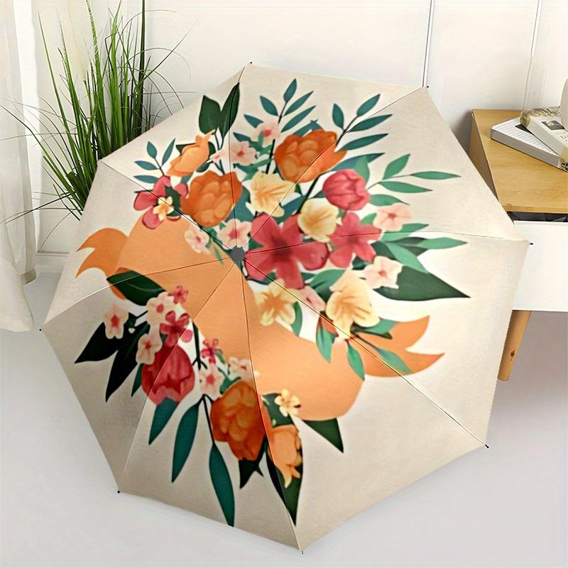 1pc Floral Pattern Automatic Folding Umbrella - Portable Foldable Design with 8 Ribs, Durable Plastic & Iron Frame, Casual Outdoor Accessory