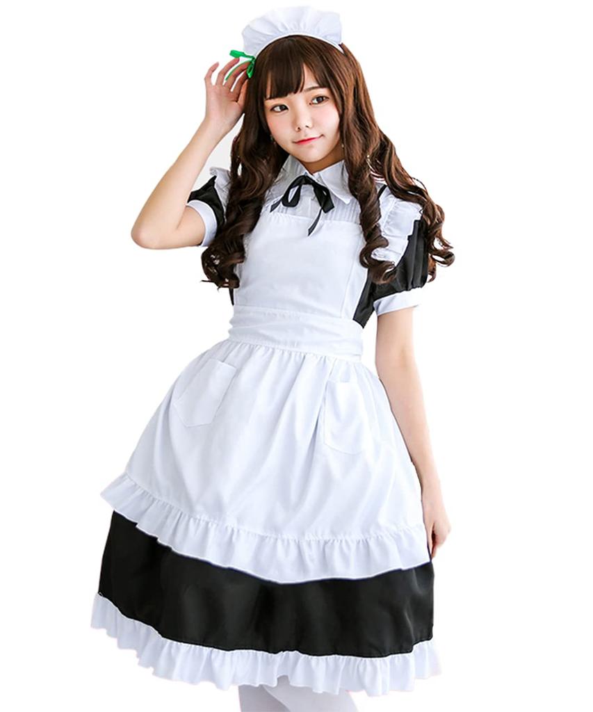 Milky Time Maid Costume, Classic Style, Short Sleeves, Knee-Length, Long, Halloween, Classic 3-Piece Set