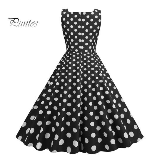 Vrouwenjurk Retro A-lijn Grote Swing Strak Hoge Taille Mouwloos Vierkante Hals Stippenprint Achterkant Rits Contrasterende Kleur 50s 60s Feest Bruiloft Prom Baljurk