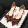 Bow high heels women's new pointed middle heel girl style hollow stiletto shoes