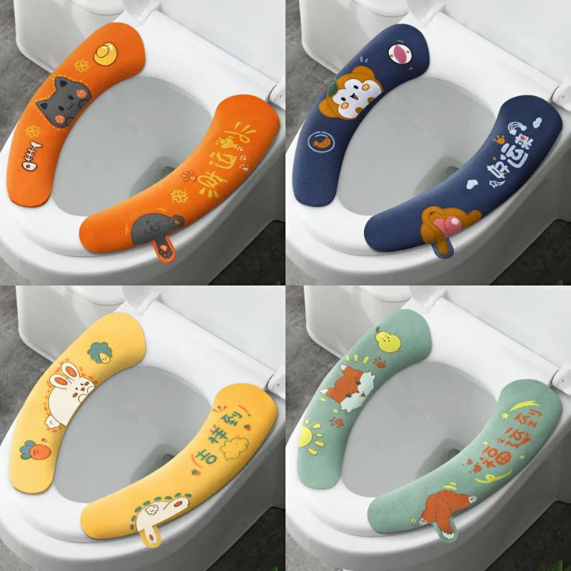 Haushaltsbadezimmer-Toilettendeckel-Set, Sockel, Cartoon-WC, klebrige Sitzauflage, waschbar, universeller Toilettensitzbezug, Kissen