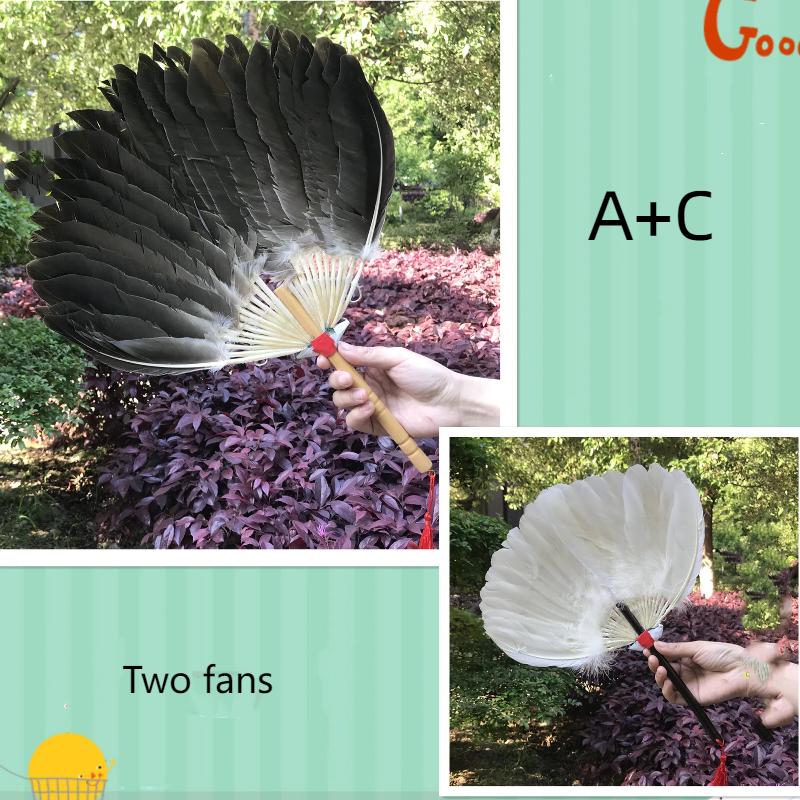 Chinese Vintage Goose Feather Hand Fan Zhuge Liang Style Kong Ming Fan Handmade Craft Fan Stage Performance Fan Baby Cool Fan