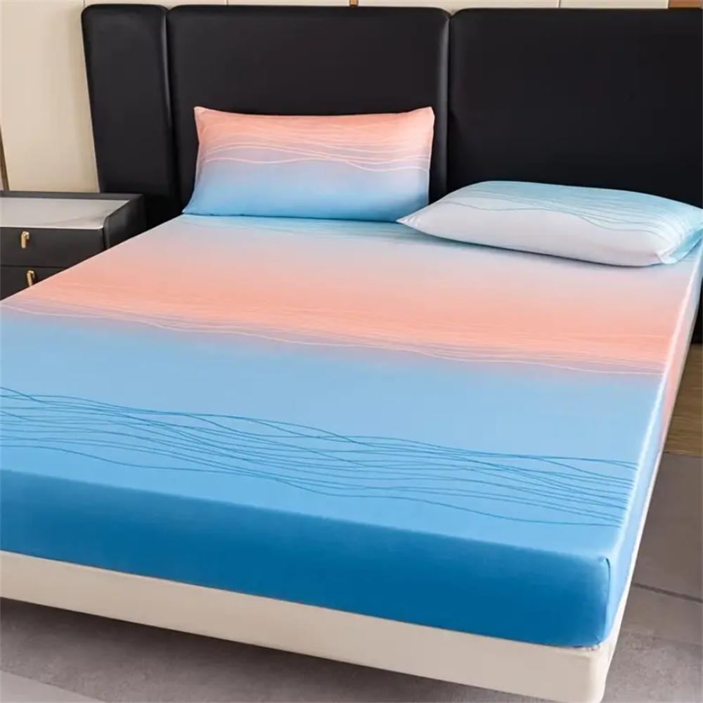 3-Piece Polyester Fitted Sheet Set - Soft, Breathable, Gradient Blue Ocean Wave Design with Deep Pocket
