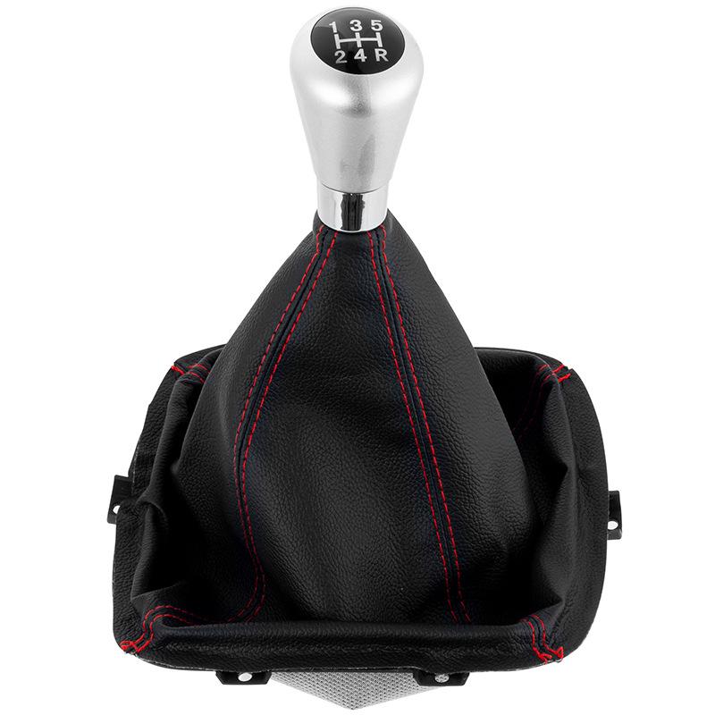 Compatible Gear Shift Dust Cover & Knob for Great Wall Fengjun - 5-Speed, Black Leather with Red Stitching.