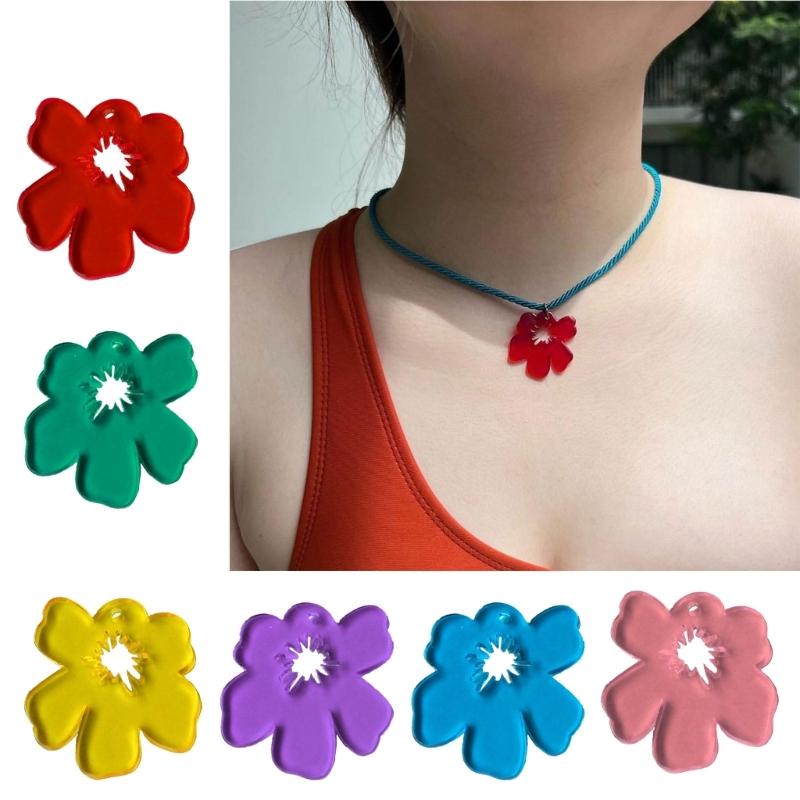Acrylic Hollow Six Petal Flower Loose Beads Colorful Flower Charm Pendant DIY Accessories Necklaces Earring Jewelry Gift