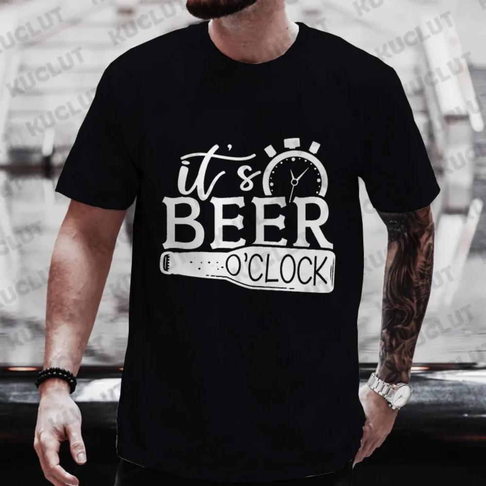 It's Beer O'clock Graphic T Shirt for Men Y2k Clothing International Beer Day Tops Male Drinking Party Streetwear Oversized Tees