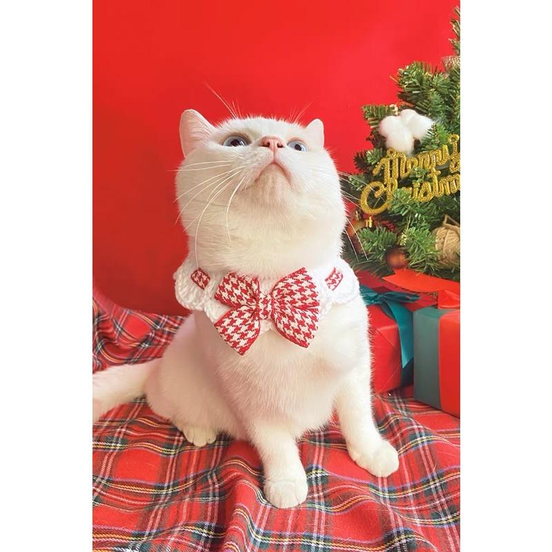 Red and Black Bow-knot Pet Collar Bib Saliva Towel Knitted Collar Cat Puppy Decoration Used for Small Pets Bow Tie Accessories