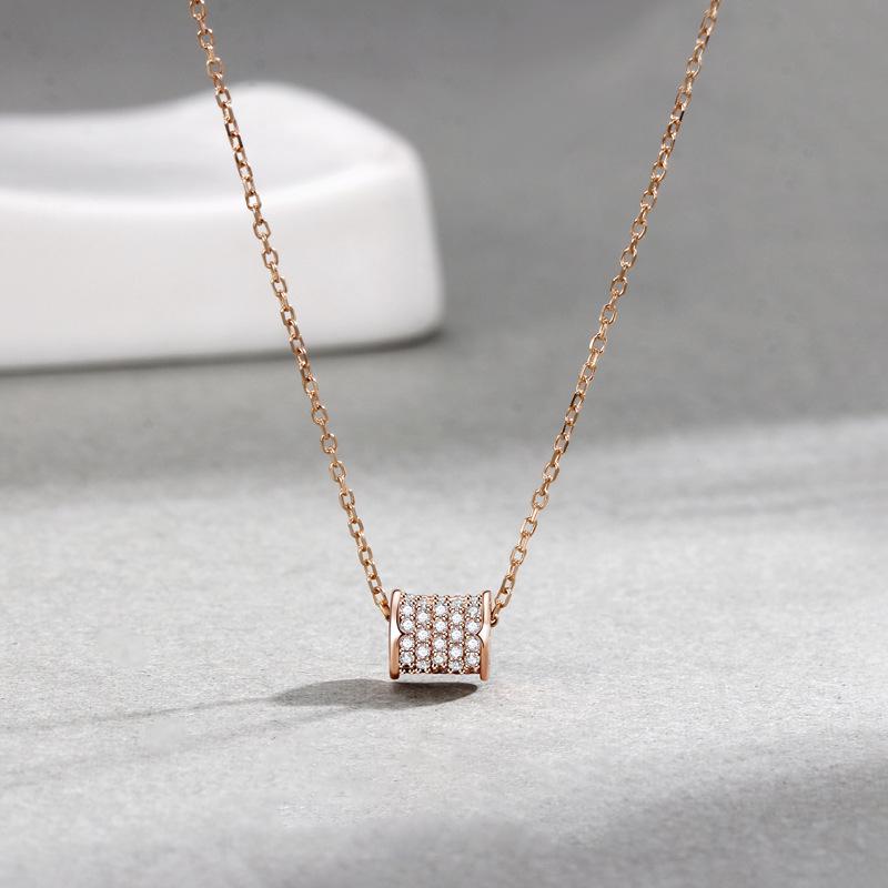Women s Slim Waist 925 Sterling Silver Necklace with Mini Diamond-Encrusted Pendant - Versatile & Fashionable Light Luxury Jewelry 925 Sterling Silver розового золота