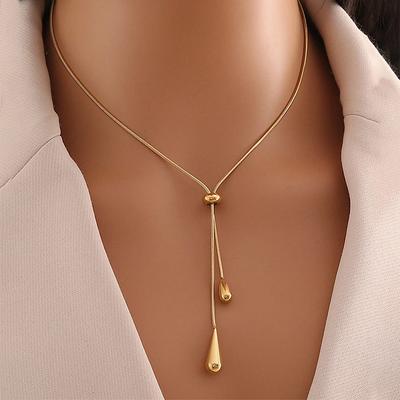 Stainless Steel Pull Adjustable Water Drop Shape Tassel Charm Necklace Fashion Personality High-Grade Jewelry Gifts
