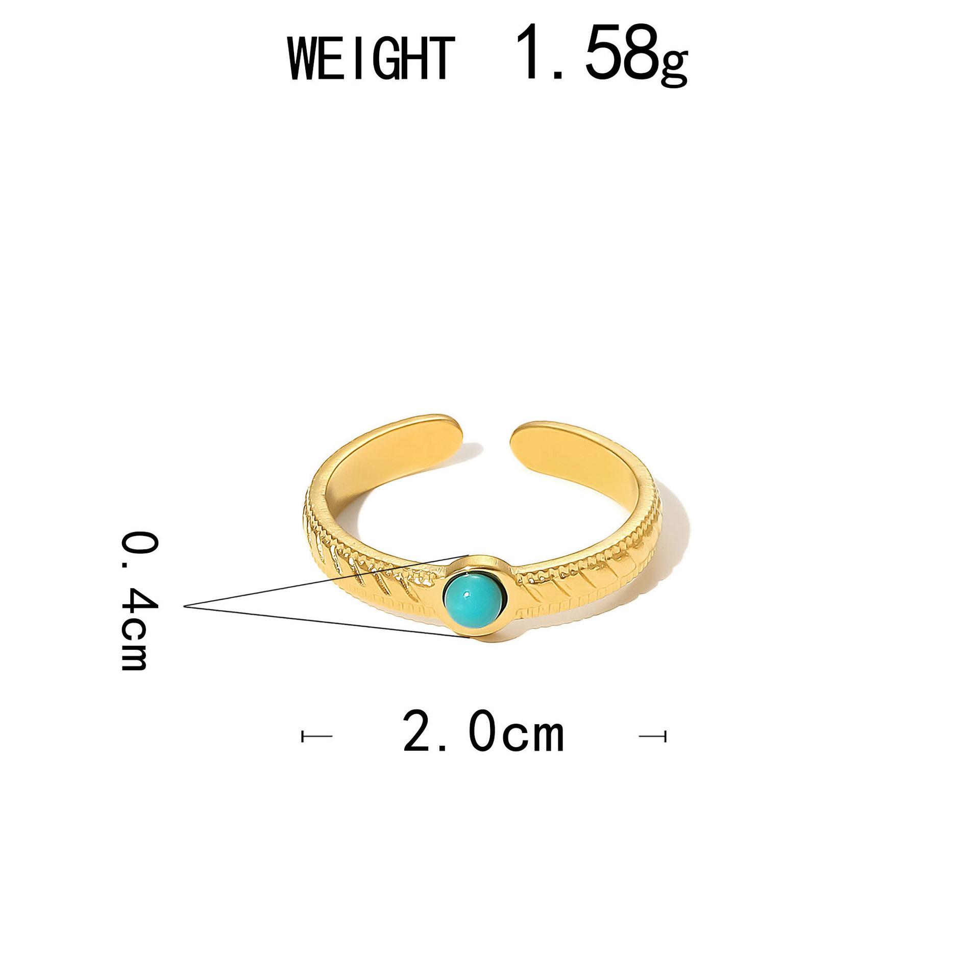 Stainless Steel Ring, Vacuum Plated 18K Gold Star Eye Turquoise Open Jewelry.